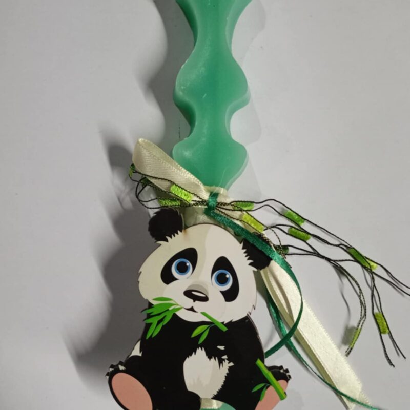 Χειροποίητη αρωματική λαμπάδα με ανοιχτό πράσινο panda