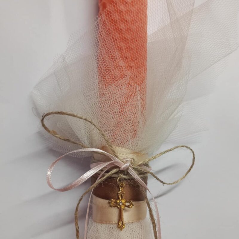 Χειροποίητη αρωματική λαμπάδα απο κηρήθρα μελισσών με σταυρό πορτοκαλί